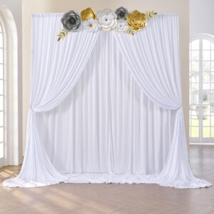 10ftx10ft white wrinkle free backdrop curtains, not see through background curtains backdrop decorations for wedding home party supplies