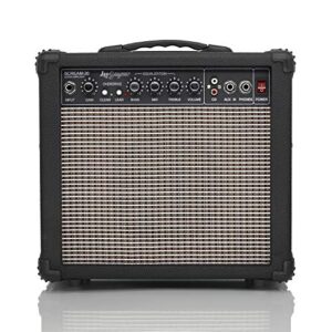 Leo Jaymz 20W Electric Guitar Amplifier - Clean and Distortion Channel - 3 Band Equalization and CD Line Input - Recording Studio, Practice Room, Small Courtyard (6.5" Black)