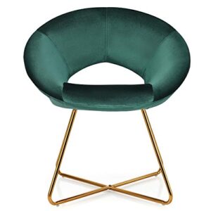 Giantex Modern Velvet Accent Chair, Comfy Cute Upholstered Vanity Desk Chair, Max Load 300 Lbs, Decorative Mid Century Single Sofa Armchair for Living Room, Bedroom, Dining Room, Green