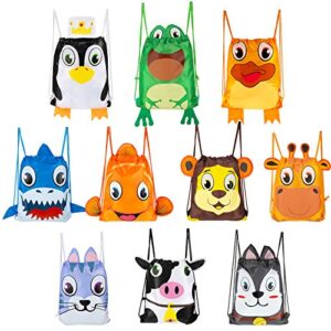zonon 10 pieces animal drawstring bags for kids drawstring backpack party favors cute safari farm animal with ear and tail bags for kid boys birthday party baby shower treat bags