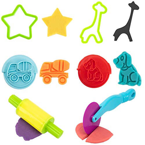 Maykid Dough Tools for Kids, 50Pcs Include Assorted Colors Dough Accessory Molds Rollers Cutters Scissors and Storage Bag