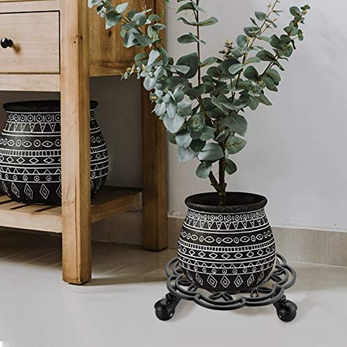 Fasmov Cast Iron Plant Caddy Plant Stand Plant Pallet Caddy Plant Pot with Heavy Duty Wheels Indoor Outdoor Planter Trolley Casters Rolling Tray Coaster, Black