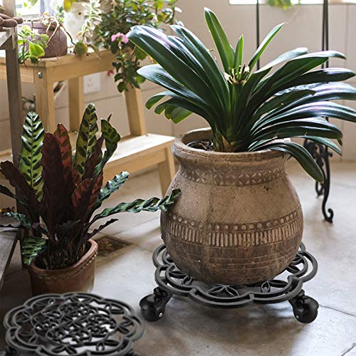 Fasmov Cast Iron Plant Caddy Plant Stand Plant Pallet Caddy Plant Pot with Heavy Duty Wheels Indoor Outdoor Planter Trolley Casters Rolling Tray Coaster, Black