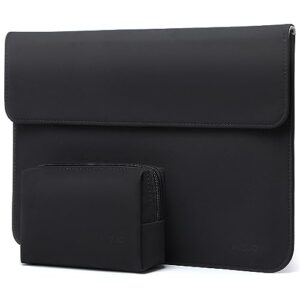 hyzuo 13.3-14 inch laptop sleeve case compatible with macbook pro 14 m2/m1 pro/max a2779/a2442 2021-2023, macbook air 13 inch 2010-2023, faux suede leather case with accessory bag, black