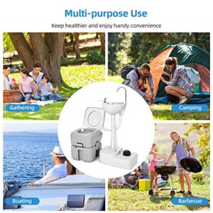 YITAHOME Portable Sink and Toilet, 17 L Hand Washing Station & 5.3 Gallon Flush Potty,for Outdoor,Camping, RV, Boat, Camper, Travel,Grey white