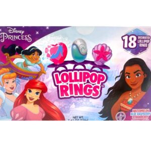 Disney Princess Decorated Lollipop Rings, Bulk Flavored Candy for Birthday Party Favor, Individually Wrapped With Assorted Flavors,7.61 ounces, 18 Count