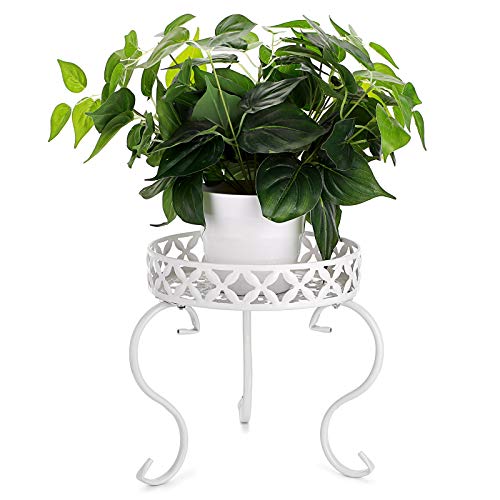 OwnMy Metal Round Plant Stand Rustproof Iron Flower Pot Holder, Modern Plant Stand Plant Display Potted Rack, Indoor Outdoor Plant Stand Heavy Duty Plant Holder for Home, Garden, Plant Lovers (White)