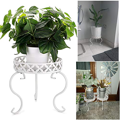 OwnMy Metal Round Plant Stand Rustproof Iron Flower Pot Holder, Modern Plant Stand Plant Display Potted Rack, Indoor Outdoor Plant Stand Heavy Duty Plant Holder for Home, Garden, Plant Lovers (White)