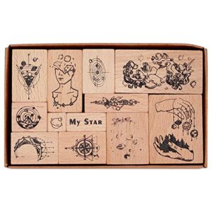 craspire 12pcs vintage wooden rubber stamp set streamer star trail series decorative mounted rubber stamps for card making crafting letters diary scrapbooking diy