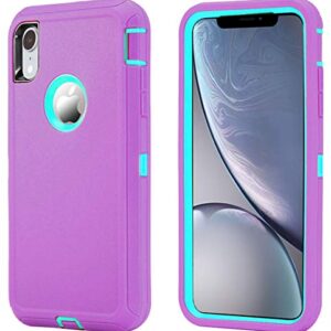 Stroson for iPhone XR Case with Built in Screen Protector Heavy Duty Shockproof Full Body 3 in 1 Rugged Bumper for Women Man Protective Cover Phone Case for iPhone XR 6.1” (Purple/Mint)