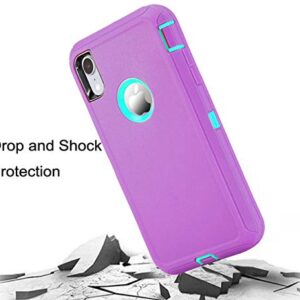 Stroson for iPhone XR Case with Built in Screen Protector Heavy Duty Shockproof Full Body 3 in 1 Rugged Bumper for Women Man Protective Cover Phone Case for iPhone XR 6.1” (Purple/Mint)