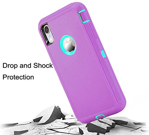 Stroson for iPhone XR Case with Built in Screen Protector Heavy Duty Shockproof Full Body 3 in 1 Rugged Bumper for Women Man Protective Cover Phone Case for iPhone XR 6.1” (Purple/Mint)