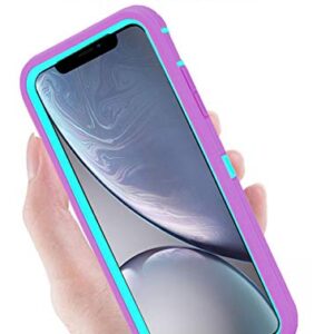 Stroson for iPhone XR Case with Built in Screen Protector Heavy Duty Shockproof Full Body 3 in 1 Rugged Bumper for Women Man Protective Cover Phone Case for iPhone XR 6.1” (Purple/Mint)