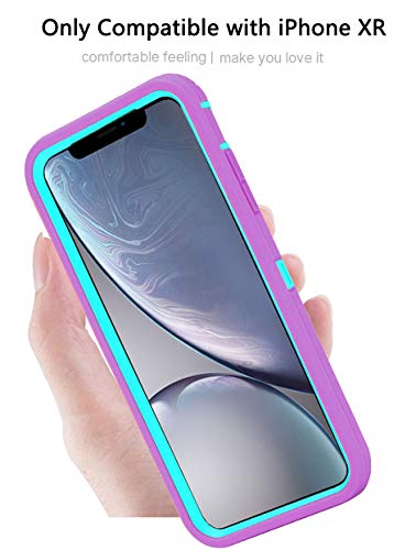 Stroson for iPhone XR Case with Built in Screen Protector Heavy Duty Shockproof Full Body 3 in 1 Rugged Bumper for Women Man Protective Cover Phone Case for iPhone XR 6.1” (Purple/Mint)