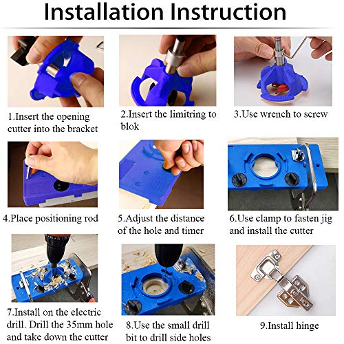 35mm Concealed Hinge Jig kit, Woodworking Tool Drill Bits, Hinge Drilling Hole Router Jig Hardware Template Guide Woodworking Tools for Face Frame Cabinet Cupboard Door Hinges