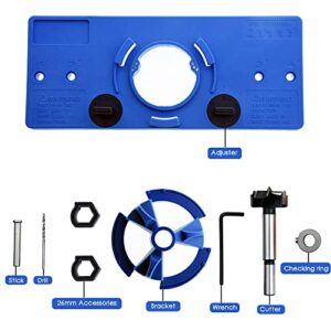 35mm Concealed Hinge Jig kit, Woodworking Tool Drill Bits, Hinge Drilling Hole Router Jig Hardware Template Guide Woodworking Tools for Face Frame Cabinet Cupboard Door Hinges