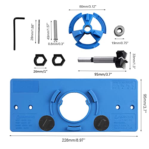 35mm Concealed Hinge Jig kit, Woodworking Tool Drill Bits, Hinge Drilling Hole Router Jig Hardware Template Guide Woodworking Tools for Face Frame Cabinet Cupboard Door Hinges