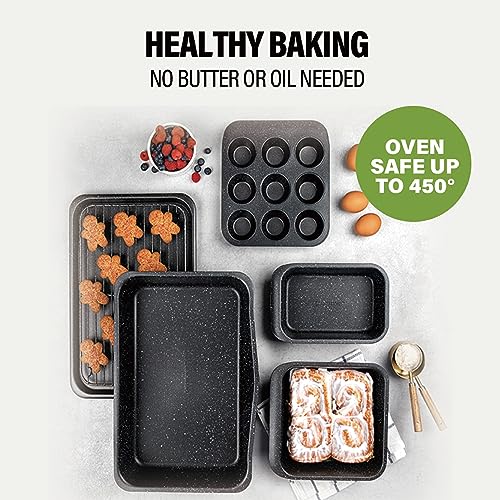 Granitestone Black 6 Pc Stackable Bakeware Set/Baking Pans Set Nonstick with Oven Pans + Baking Sheet Set and Wire Rack, Complete Baking Set for Kitchen, Oven/Dishwasher Safe, 100% Non Toxic