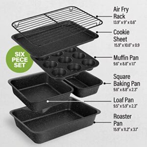 Granitestone Black 6 Pc Stackable Bakeware Set/Baking Pans Set Nonstick with Oven Pans + Baking Sheet Set and Wire Rack, Complete Baking Set for Kitchen, Oven/Dishwasher Safe, 100% Non Toxic