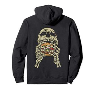 skeleton scull eating cheeseburger junk food pullover hoodie