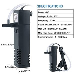 FEDOUR Submersible Aquarium Internal Filter, Filter with Water Pump for Fish Tank up to 35 Gallon (for 1-20 Gallon)