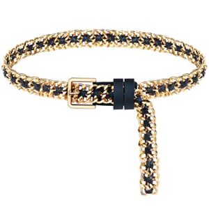 glamorstar gold metal punk belts leather chain waist belt for women dresses gold black 135cm/53.1in