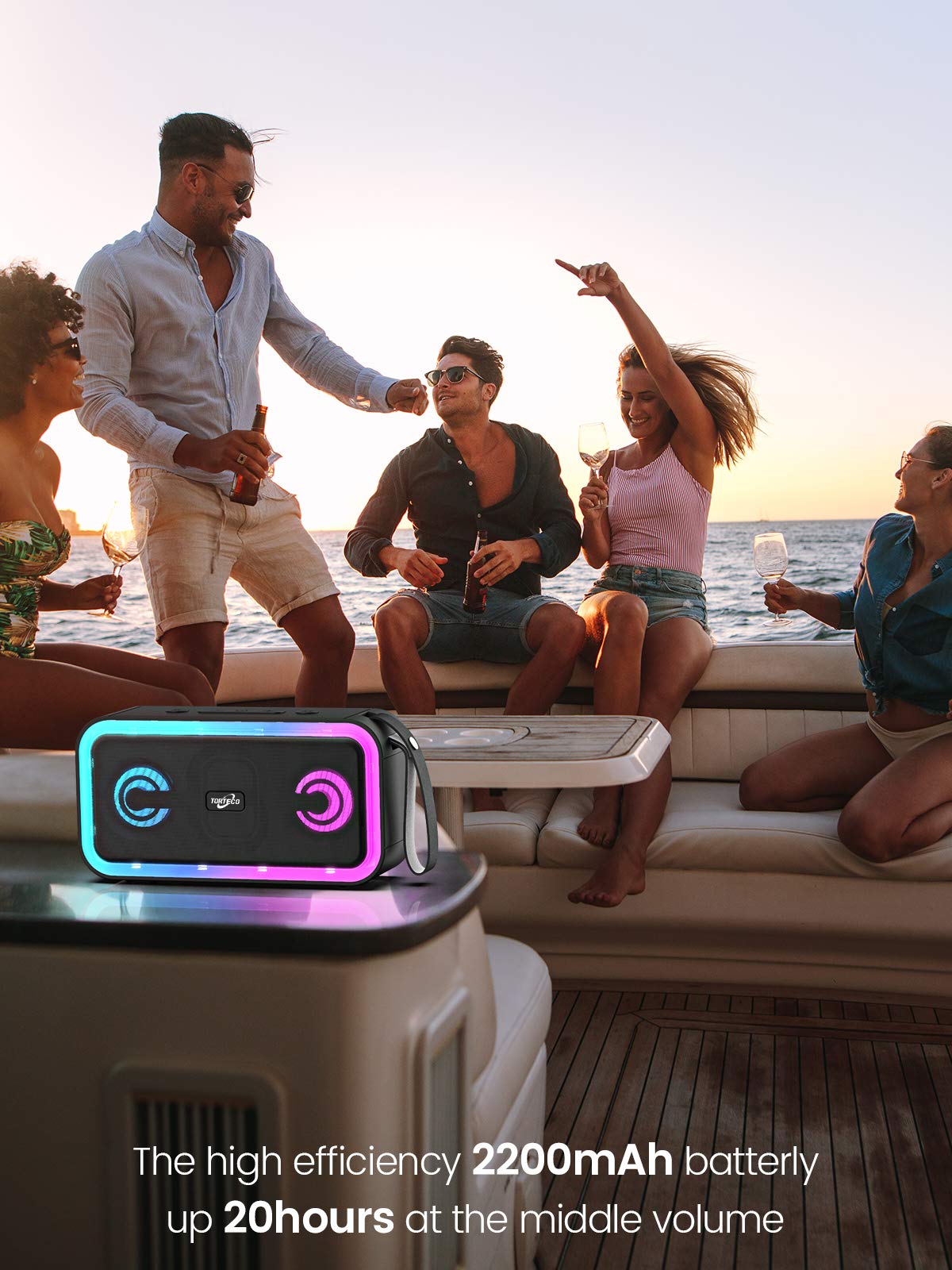 Torteco Bluetooth Speaker, F60, IPX7 Waterproof Bluetooth Speaker with Loud Stereo Sound,15 Hours Playtime,Gradient Light, Portable Speaker for Home,Outdoor,Travel and Party