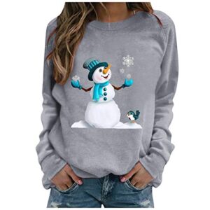 cooki christmas pullover sweatshirts for womens christmas funny snowman print crewneck long sleeve sweater casual tops shirts gray