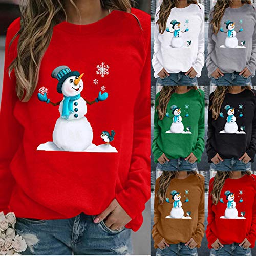 COOKI Christmas Pullover Sweatshirts for Womens Christmas Funny Snowman Print Crewneck Long Sleeve Sweater Casual Tops Shirts Gray