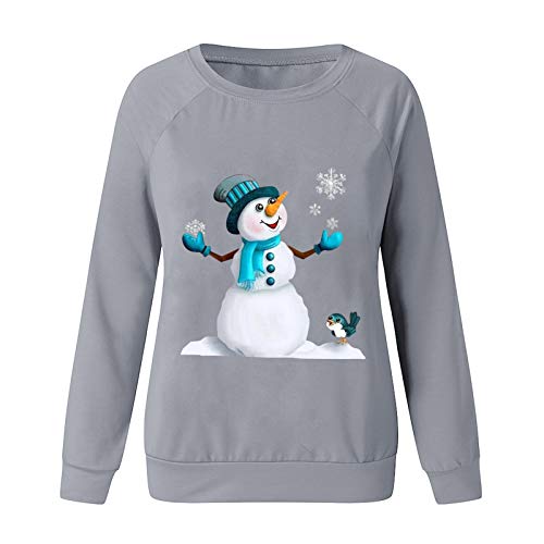 COOKI Christmas Pullover Sweatshirts for Womens Christmas Funny Snowman Print Crewneck Long Sleeve Sweater Casual Tops Shirts Gray