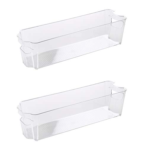 Kitchen Details 2 Pack Slim Refrigerator Shelf, Stackable Kitchen Storage, for Countertops, Cabinets, Pantry, Freezer, Handles in Clear Fridge Organizer, 14.5" x 4.25" x 4"