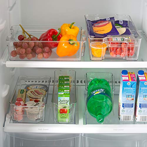 Kitchen Details 2 Pack Slim Refrigerator Shelf, Stackable Kitchen Storage, for Countertops, Cabinets, Pantry, Freezer, Handles in Clear Fridge Organizer, 14.5" x 4.25" x 4"