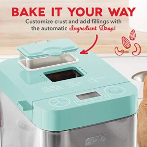 Dash Everyday Stainless Steel Bread Maker, Up to 1.5lb Loaf, Programmable, 12 Settings + Gluten Free & Automatic Filling Dispenser - Aqua