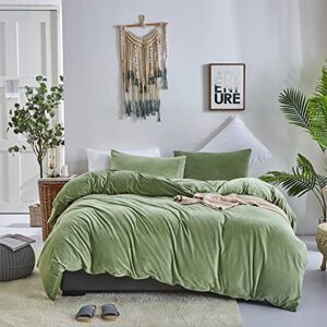 luxlovery sage green flannel duvet cover set queen velvet fluffy bedding cover sets light green soft warm comfy 3 piece bedding cover set with 2 pillowcases