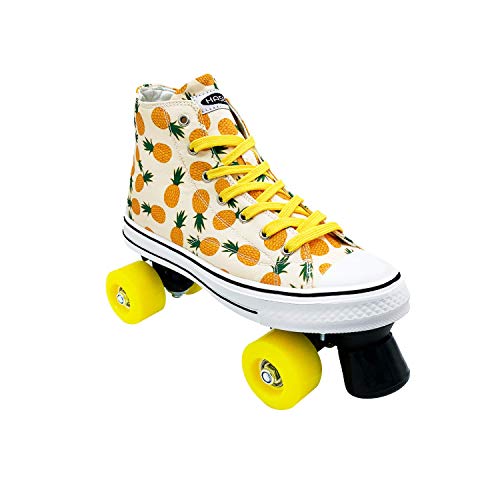 HASERD Roller Skates for Women with Bags- Adjustable Double Row Canvas Roller Skates for Girls Strawberry and Pineapple Themed Design- Quad Wheel High Top Canvas Sneaker Style (Pineapple, 8)