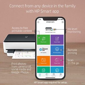 HP Envy 6075 Wireless All-in-One Printer, Mobile Print, Scan & Copy, Compatible with Alexa (8QQ97A) (Renewed)