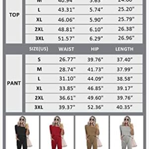 PRETTYGARDEN Women's Two Piece Outfit Short Sleeve Pullover with Drawstring Long Pants Tracksuit Jogger Set (Navy,Large)