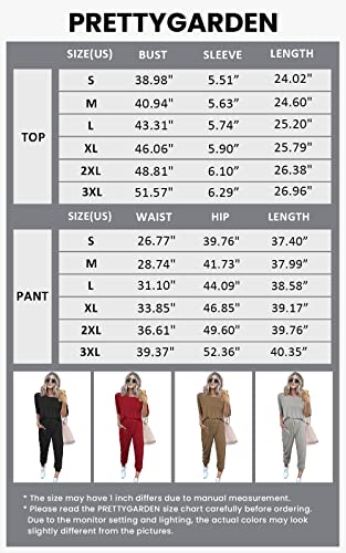 PRETTYGARDEN Women's Two Piece Outfit Short Sleeve Pullover with Drawstring Long Pants Tracksuit Jogger Set (Navy,Large)