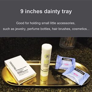 Stainless Steel Decorative Tray, Set of 2, 9 Inch Long, Jewelry Dish Cosmetics Organizer Bathroom Clutter Serving Platter Small Storage Tray, Oval, Gold