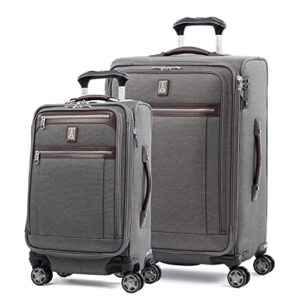travelpro platinum elite softside expandable luggage, 8 wheel spinner suitcase, tsa lock, men and women (vintage grey, 2-piece set (21/25))