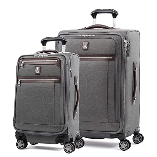 Travelpro Platinum Elite Softside Expandable Luggage, 8 Wheel Spinner Suitcase, TSA Lock, Men and Women (Vintage Grey, 2-Piece Set (21/25))