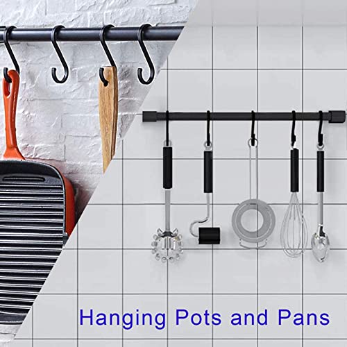 LLPJS Aluminum S Hooks for Hang Shower Curtain, Hanging Kitchen Pot and Pans, Coffee Cups, Grill Utensils, Clothes, Plants, Indoor and Outdoor Decorative S-Hooks, 12 Pack Matte Finish Black
