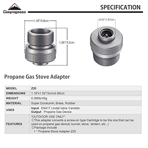 CAMPINGMOON Camping Grill Propane Gas Stove Adapter, Input: EN417 Lindal Valve Canister, Output: Propane Gas Stove Z20