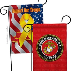 Breeze Decor Proud Grandparent Garden Flag Pack Armed Forces Marine Corps USMC Semper Fi United State American Military Veteran Retire Official Support Our Troops House Yard Gift, Made in USA