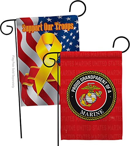 Breeze Decor Proud Grandparent Garden Flag Pack Armed Forces Marine Corps USMC Semper Fi United State American Military Veteran Retire Official Support Our Troops House Yard Gift, Made in USA