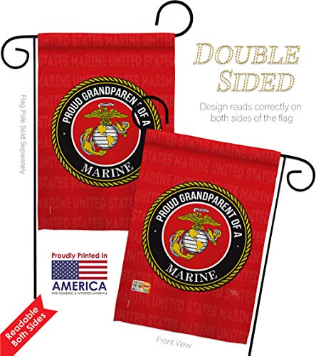 Breeze Decor Proud Grandparent Garden Flag Pack Armed Forces Marine Corps USMC Semper Fi United State American Military Veteran Retire Official Support Our Troops House Yard Gift, Made in USA