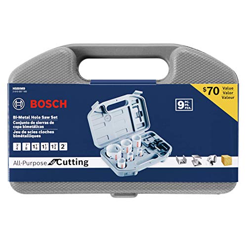 BOSCH HSBIM9 9-Piece Bi-Metal Hole Saws Assorted Kit with SpinLOCK Universal Arbor with Included Carrying Case for General Purpose Applications in Wood, Aluminum, Metal, Plastic Materials