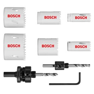 BOSCH HSBIM9 9-Piece Bi-Metal Hole Saws Assorted Kit with SpinLOCK Universal Arbor with Included Carrying Case for General Purpose Applications in Wood, Aluminum, Metal, Plastic Materials