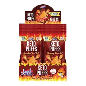 flaming hot high protein keto puffs, crunchy flamin healthy snacks food for adults & kids, spicy low carb ketogenic diet friendly snack, fuego cheddar cheese puff balls – gluten & grain free – 8-pack