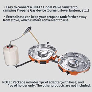 CAMPINGMOON Camping Grill Propane Gas Stove Adapter with Extend Hose(11.8"/30cm), Input: EN417 Lindal Valve Canister, Output: Propane Gas Stove Z29-30